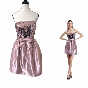Betsey Johnson Sequin Strapless Dress Bubble Mini Light Pink Women's Size 6